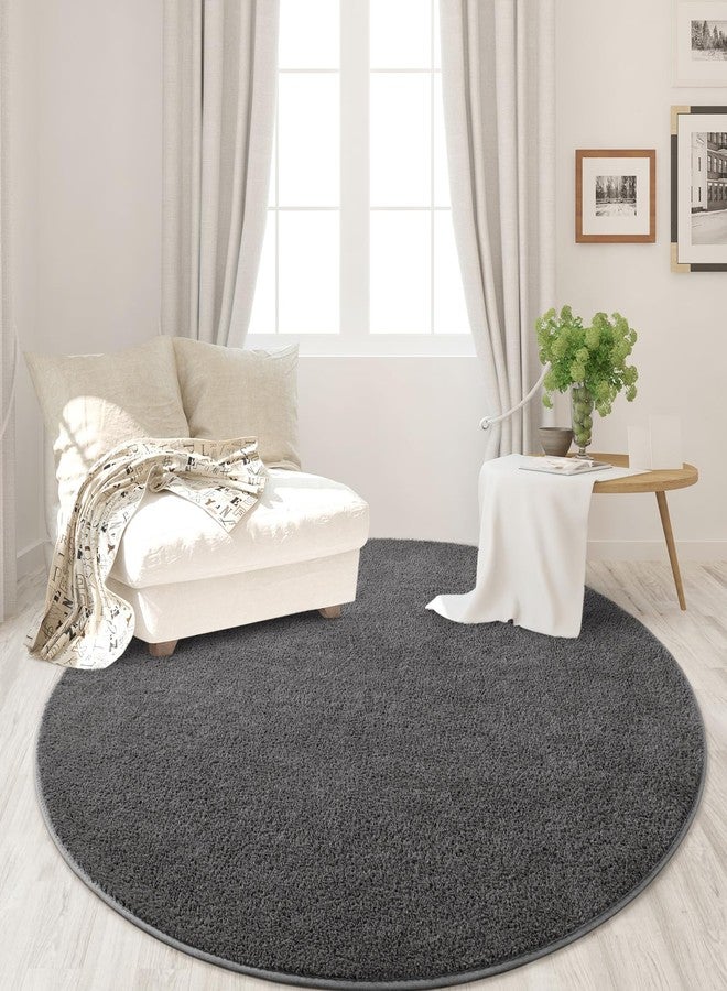 FlyDOIT Round Area Rugs for Bedroom Living Room, 4x4 Dark Grey Super Soft Comfy Thickened Memory-Foam Indoor Circle Carpet, Modern Aesthetic Minimalist Carpet for Boys Girls Adults Nursery Home Décor - Image 2